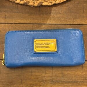 Marc Jacobs Vibrant Blue Wallet with Gold Accents